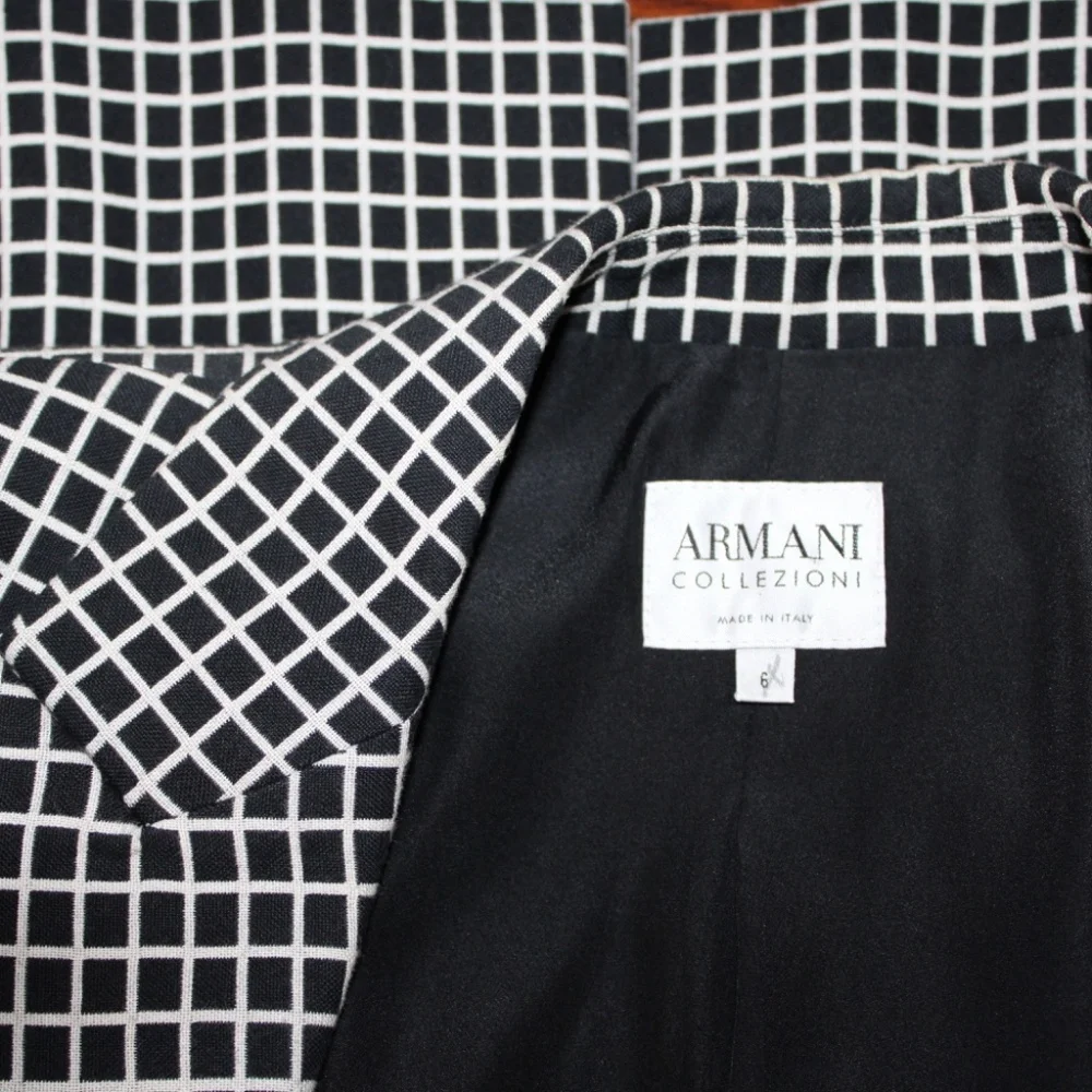 Armani Collezioni Black White Grid Tailored Blazer Made in Italy